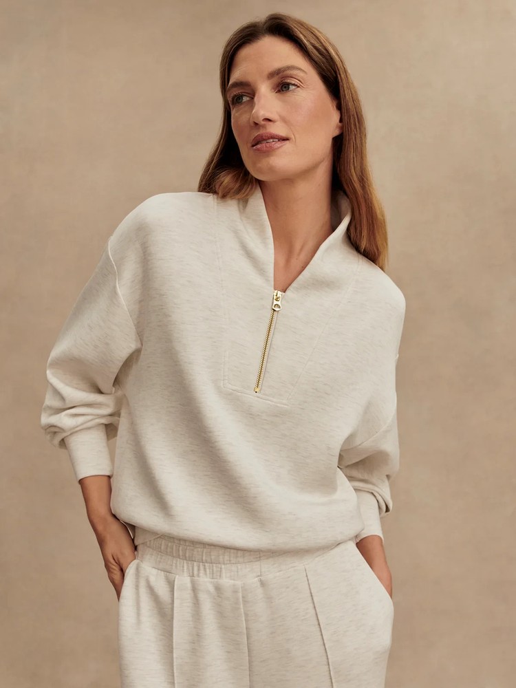 🧡NWT*Varley Davidson Sweat Half Zip Doublesoft Fabric Women's Size M Ivory Marl