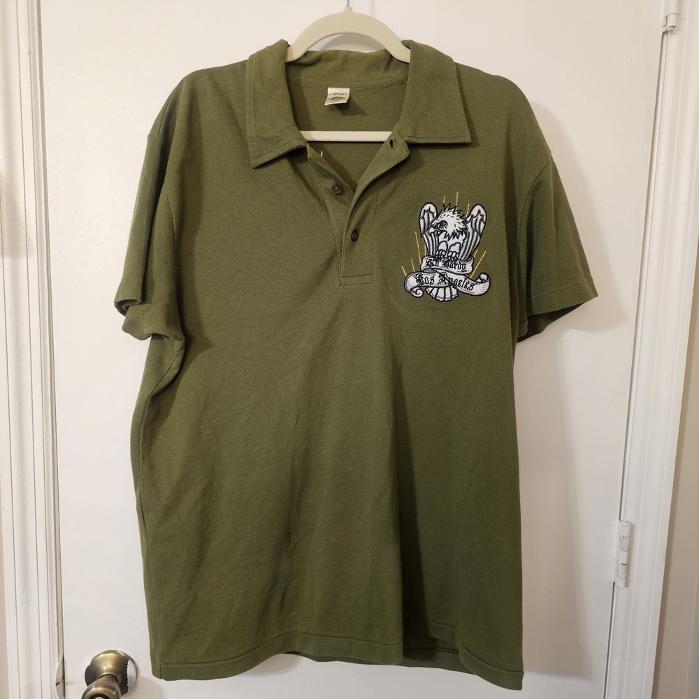 Don Ed Hardy Eagle & Roses Embroidered Polo Shirt Large Y2K Vintage