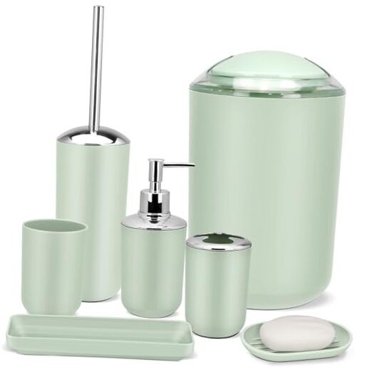 Green 7-Piece Bathroom Accessories Set for Modern Decor