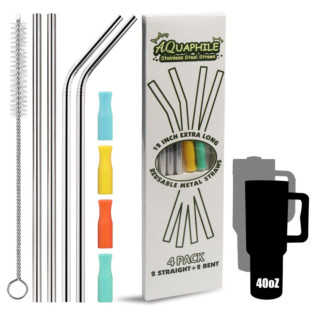 Reusable Straws Compatible for Stanley 40oz Tumbler, Stainless Steel Straw Re...