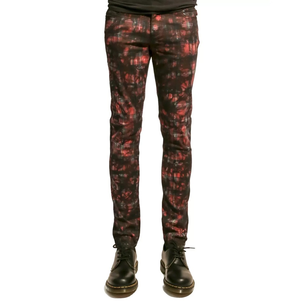 Gothic Red Tartan Punk Chain Strap Trousers with Buckle Zips