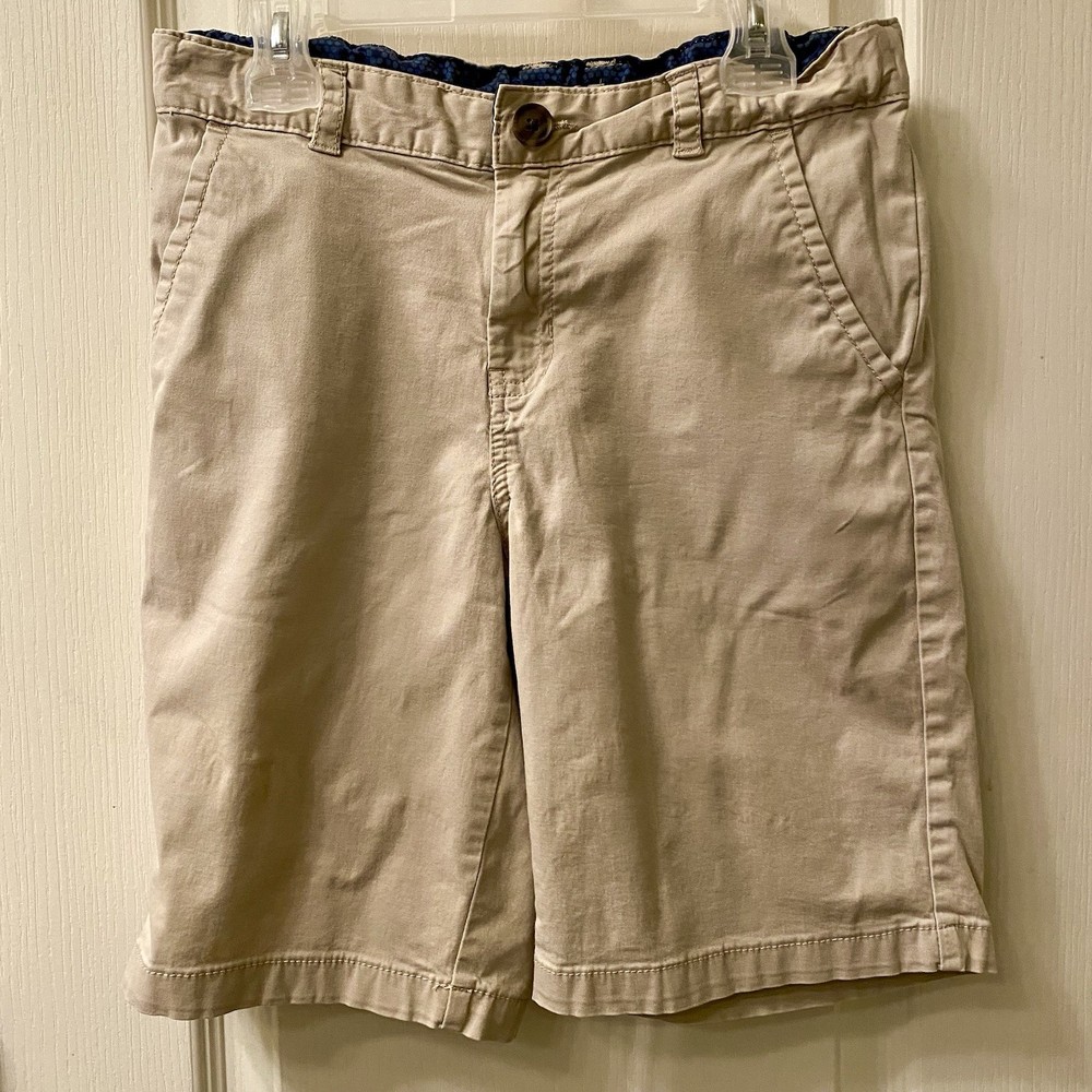 Cat & Jack Khaki Shorts Boys Size 14 Uniform Flat Front Adjustable Waist Stretch
