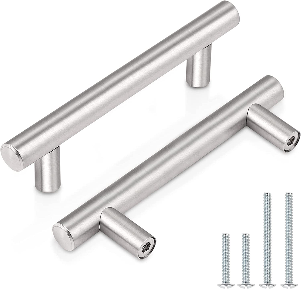 (25 Pack 3 Inch Hole Centers Euro T Bar Cabinet Pulls, Brushed Nickel Drawer Pul