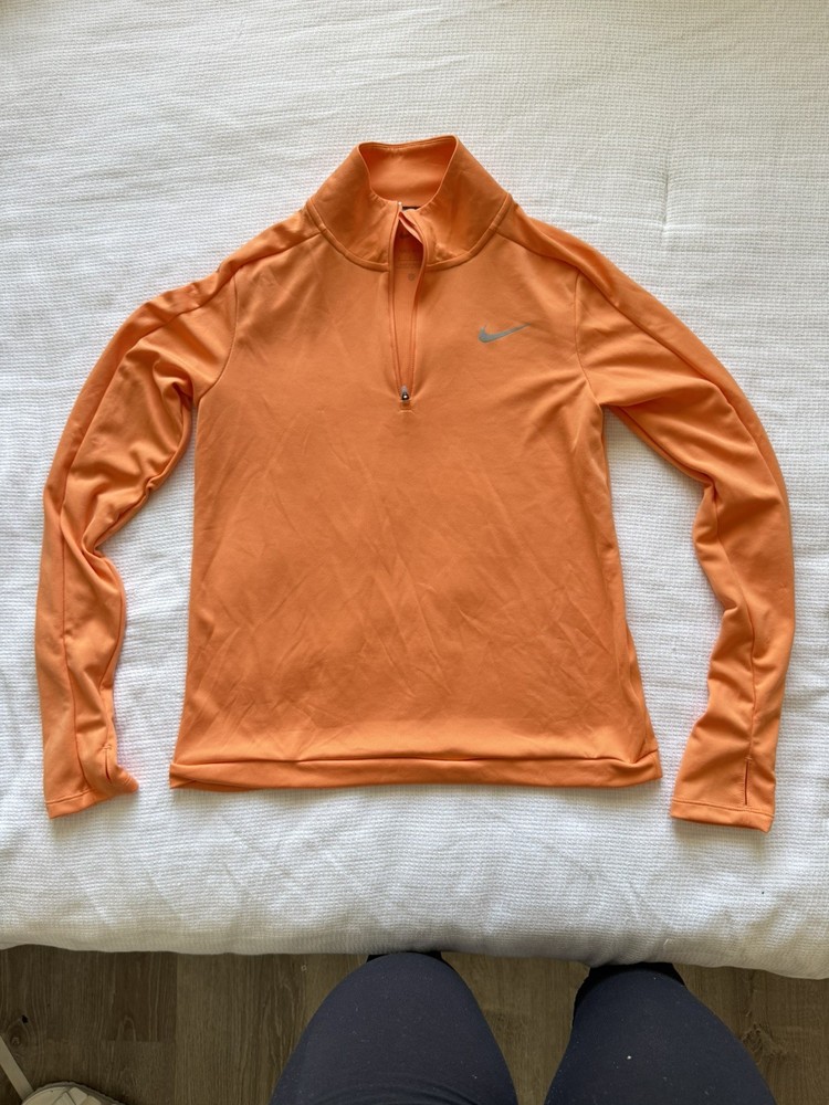 Nike Dri-Fit Running 1/4 Zip Pullover Women S Neon Orange Long Sleeve Reflective