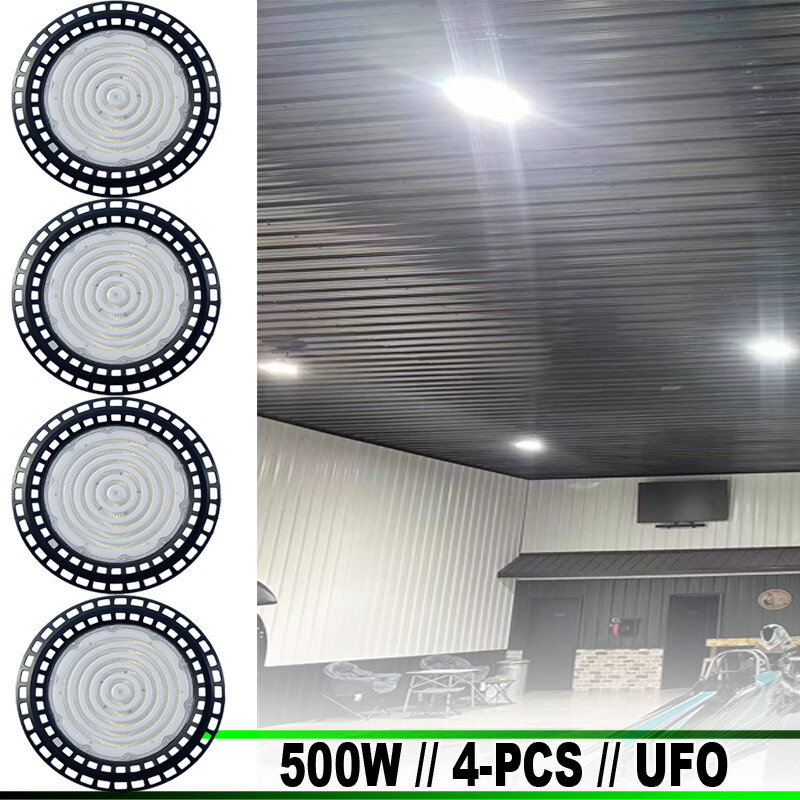 4-Pack 500W UFO LED High Bay Lights for Factory Warehouse Commercial Use
