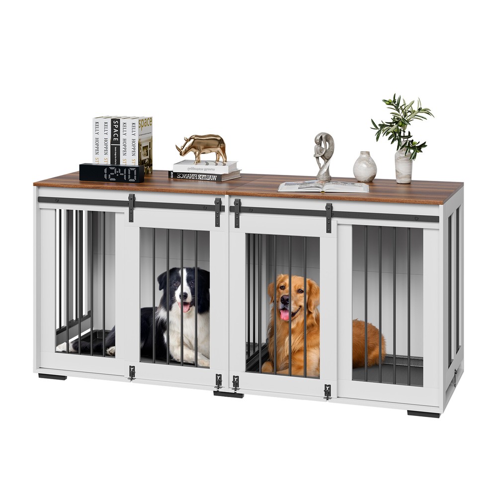 72-Inch Heavy Duty Wooden Dog Crate Furniture with Removable Tray for Indoor Use