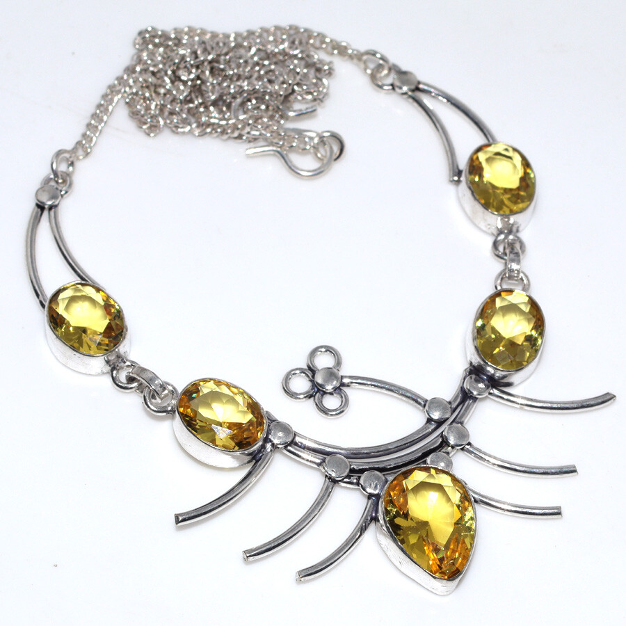 Citrine 925 Silver Plated Gemstone Handmade Necklace 17