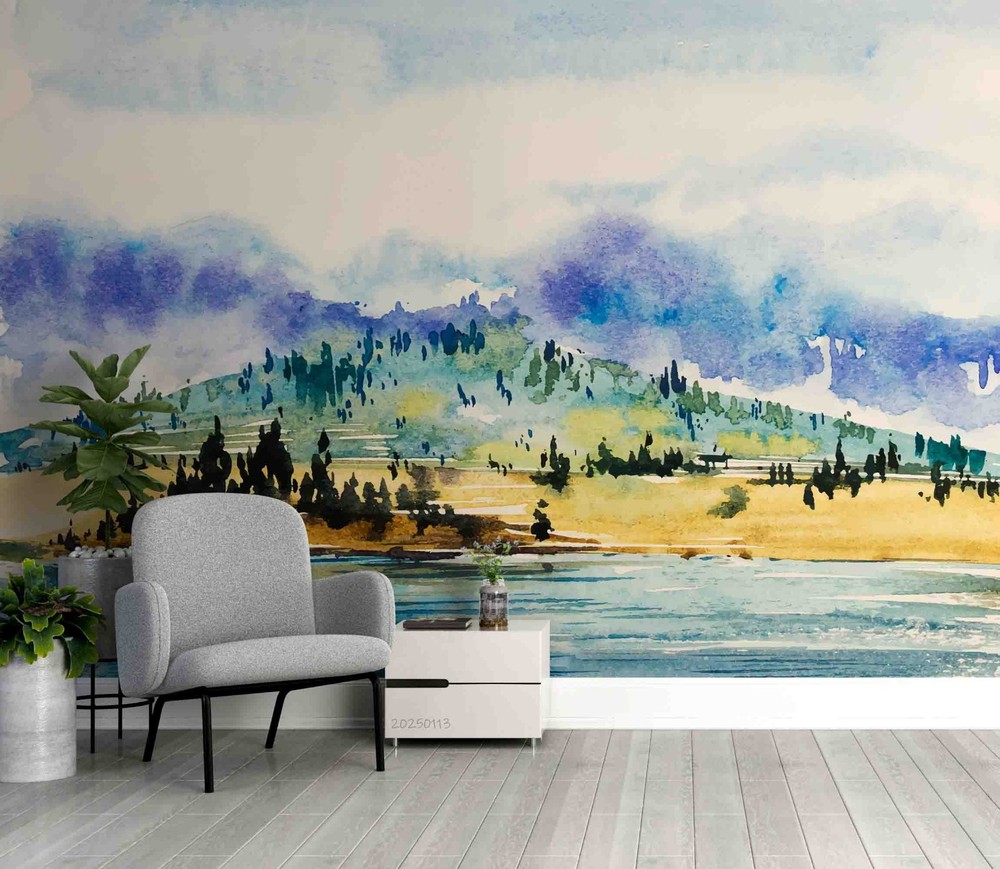 3D Landscape Abstract Watercolor Wall Murals Wallpaper Murals Wall Sticker