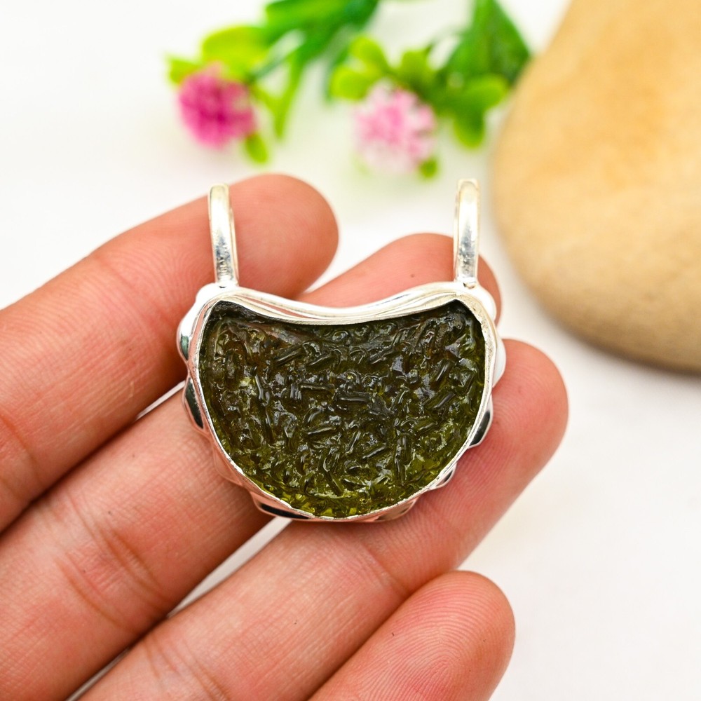 Exquisite Handmade Moldavite Pendant in 925 Sterling Silver Jewelry Gift