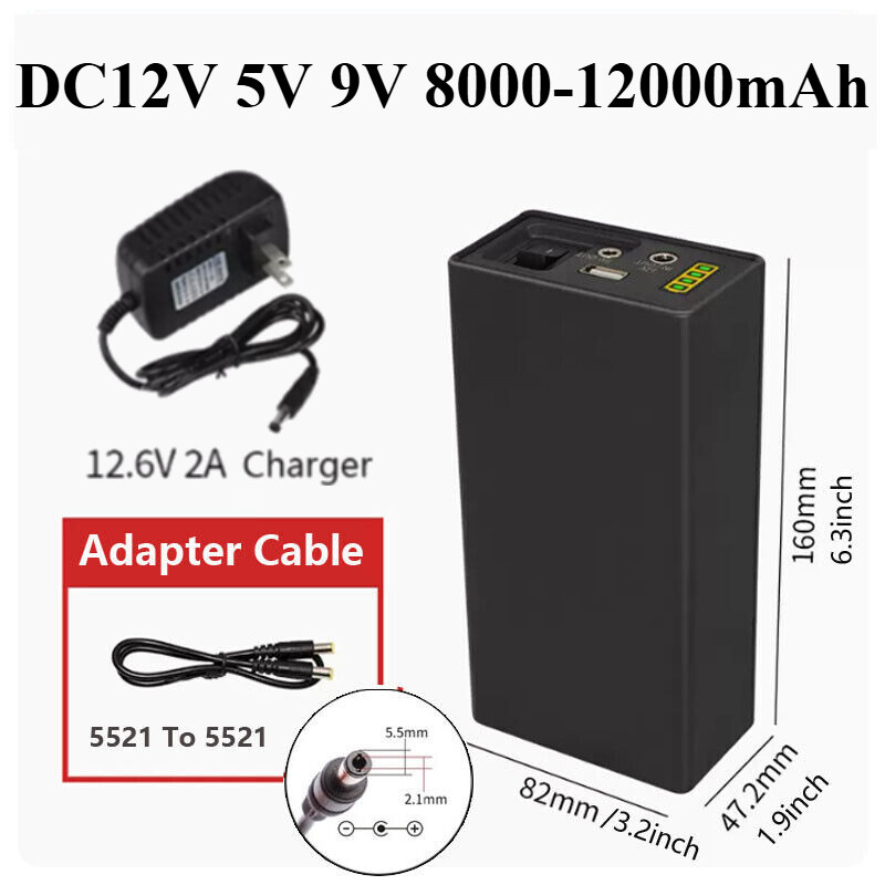 Nueva Batería Recargable Audio Exterior Gran Capacidad DC12V 5V 9V 8000-12000mAh