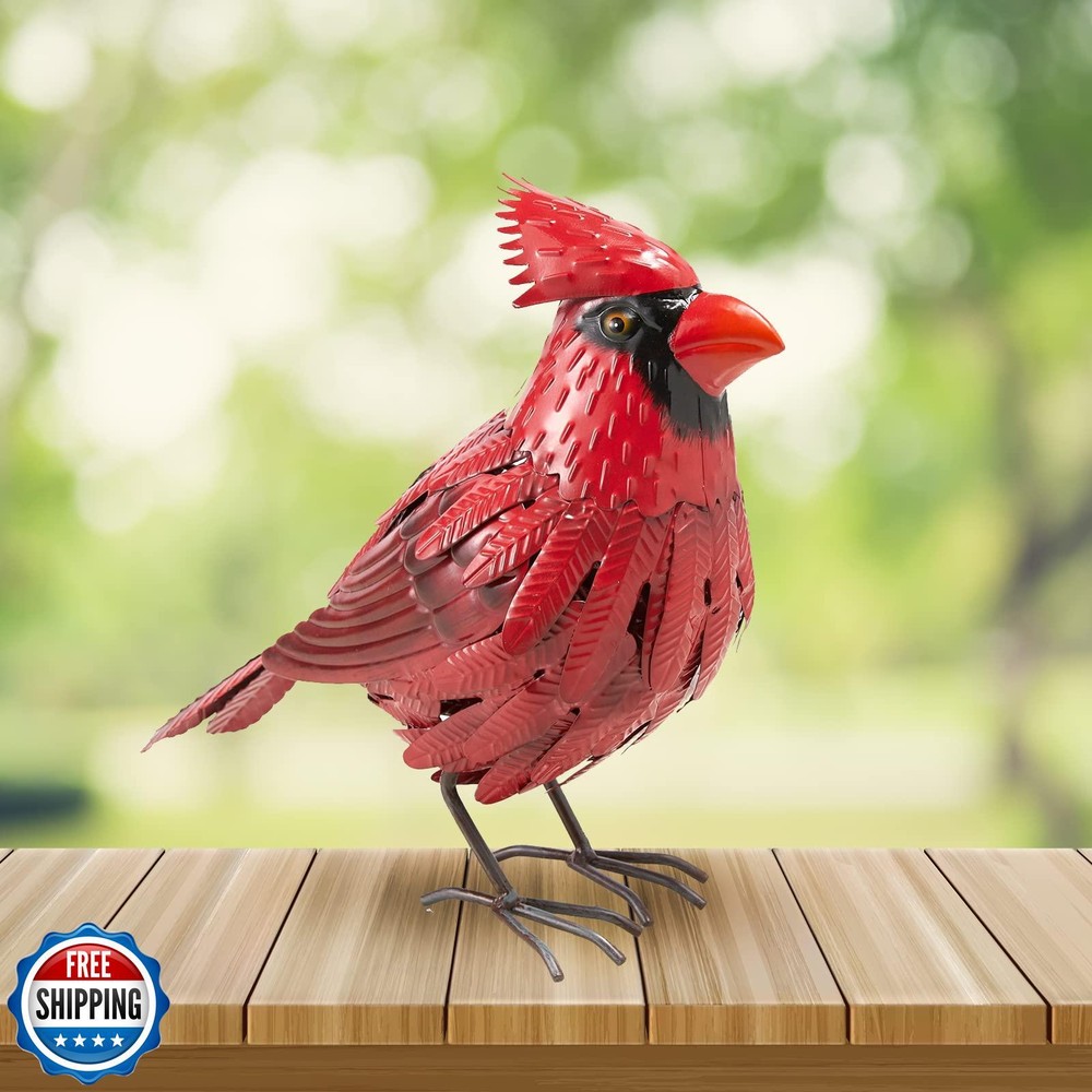 Large Red Cardinal Metal Bird Statue for Garden Yard Art
