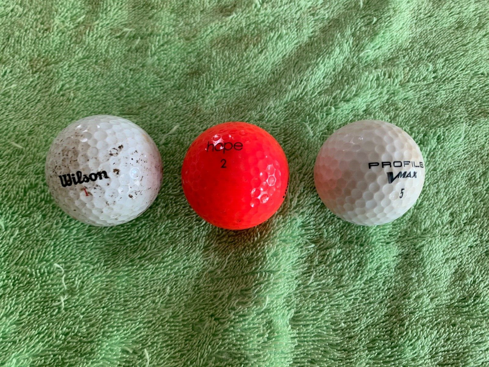 3 Wilson Golf Balls #1 MRXIMUM And RED HOPE #2 And PROFILE MAX #5 VTG BALL MARK