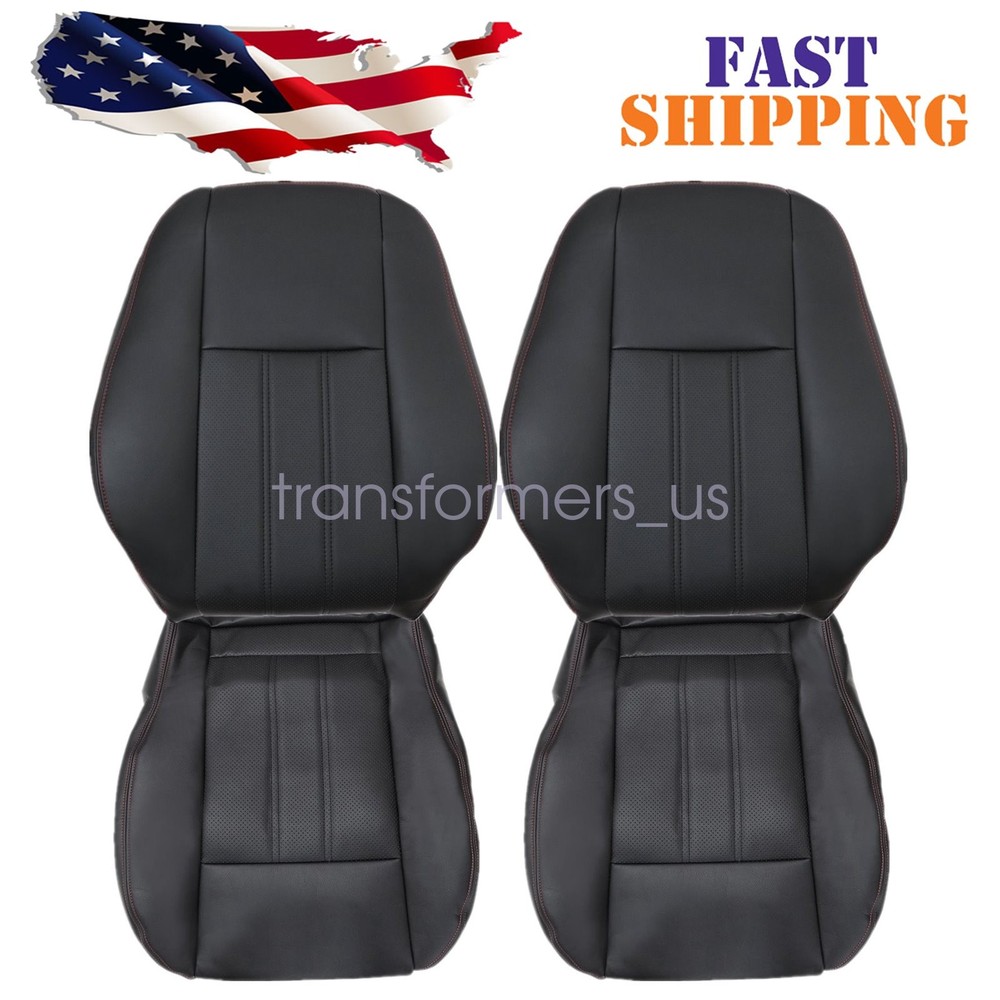 Red Seam For 2008-2020 Dodge Grand Caravan Driver & Passenger Seat Cover Black