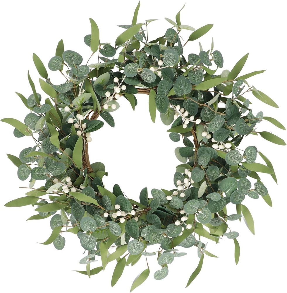 20in Farmhouse Eucalyptus Wreath for Spring Front Door Porch Decor