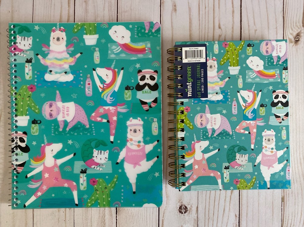 Back To School Yoga Animals Gift Set Spiral Notebook + Journal New Unique Kids-image