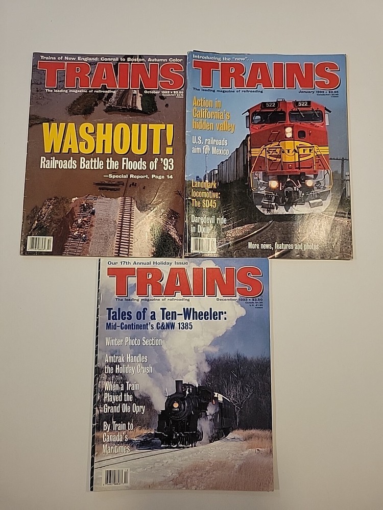Trains Magazine 3 pc Lot Railroad 1993 Santa Fe Sd45 Washout RB18