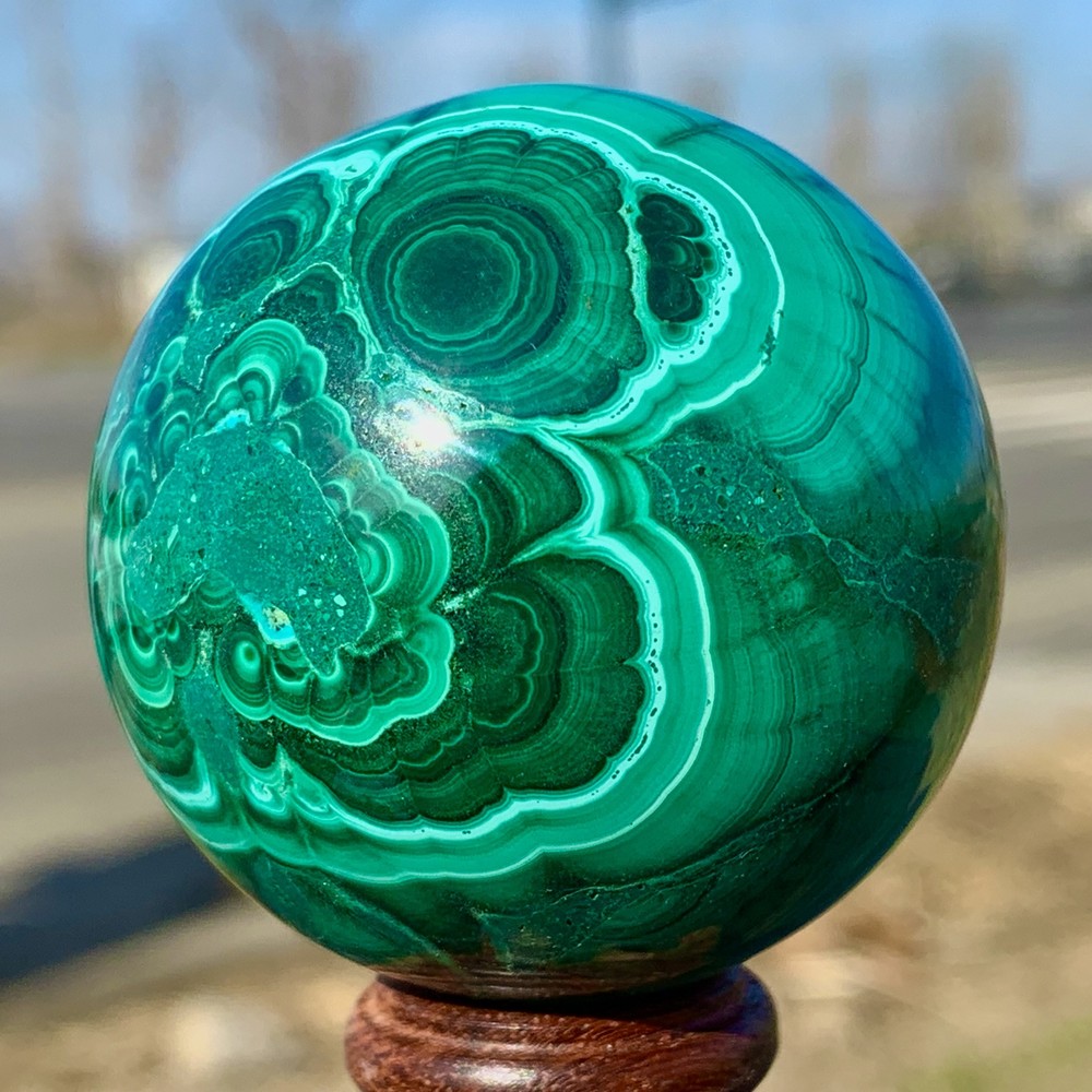 211G Natural glossy Malachite ball transparent cluster rough mineral sample