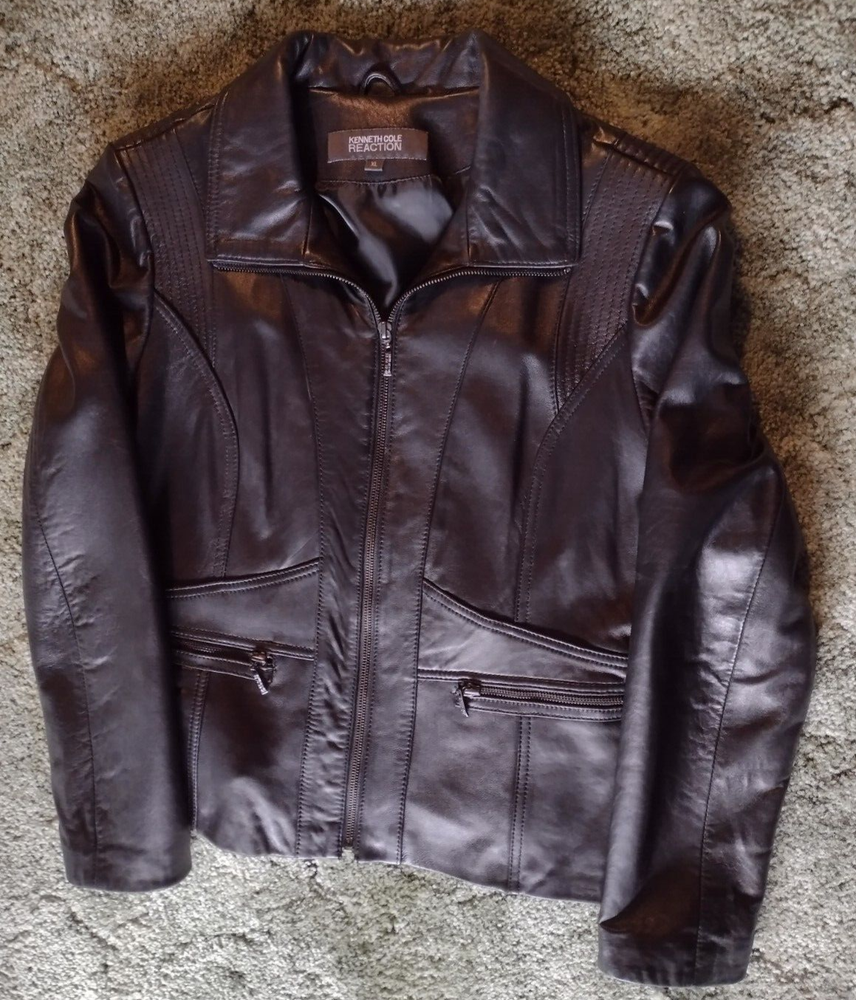 Kenneth Cole Reaction Full Zip Black Leather Jacket Coat- Lined, Size XL READ-image