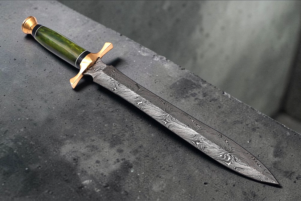 CUSTOM MADE FORGED DAMASCUS STEEL DOUBLE EDGE BLADE SWORD 1663