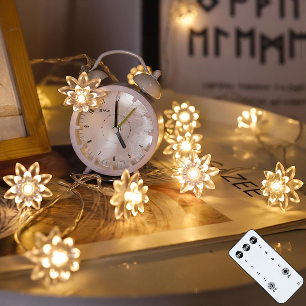 Flower String Lights 59 Ft 100 LED Fairy Lights Plug in with Remote Timer Con...