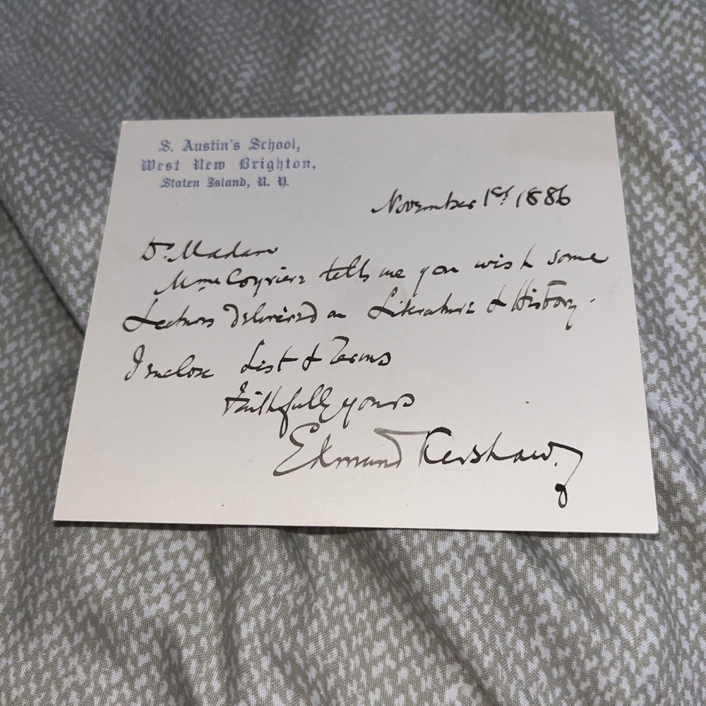 1886 Notecard from St Austin’s School - West New Brighton Staten Island New York