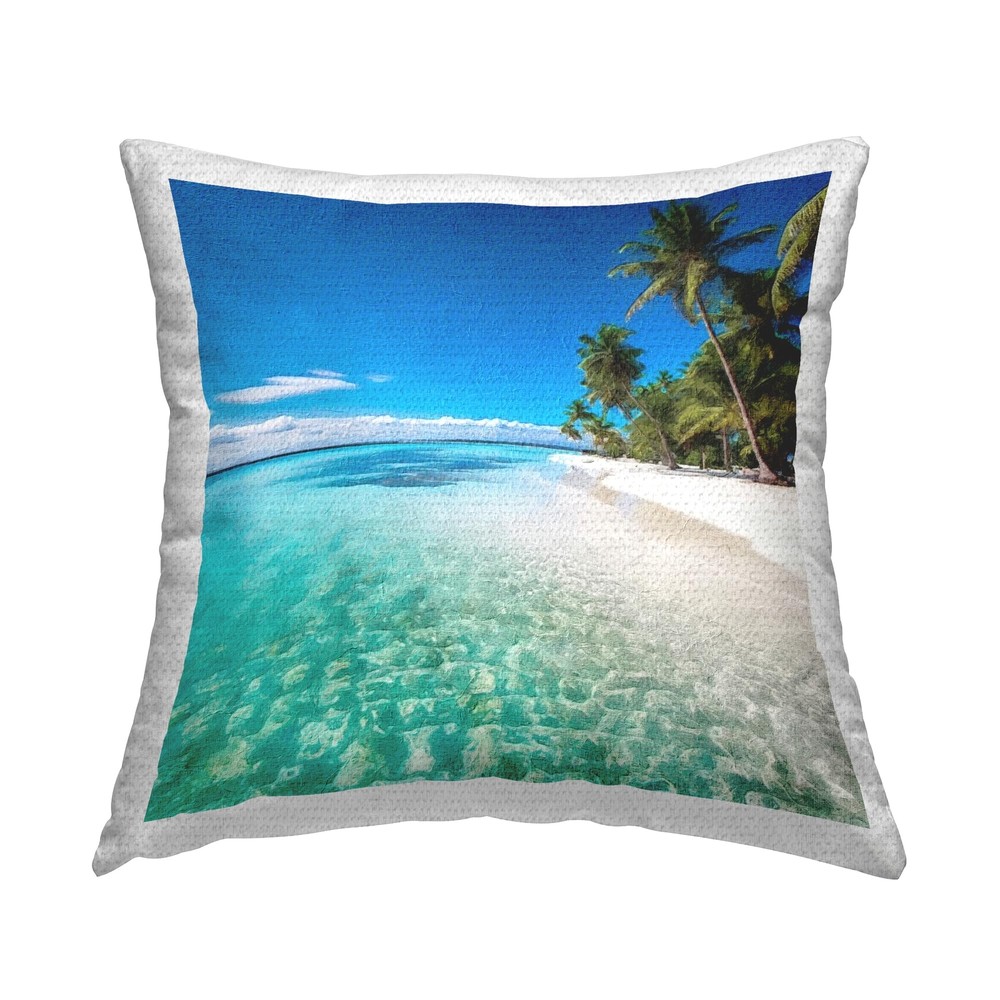 Blue 18x18 Tropical Summer Shore Outdoor Printed Pillow for Seasonal Decor