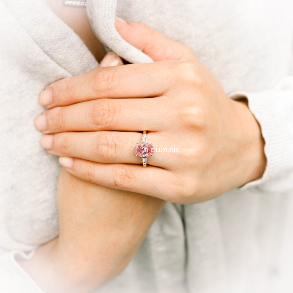 Oval Cut 14k White Gold Diamond Ring Fancy Intense Pink IGI Lab Grown 2.00 Ct