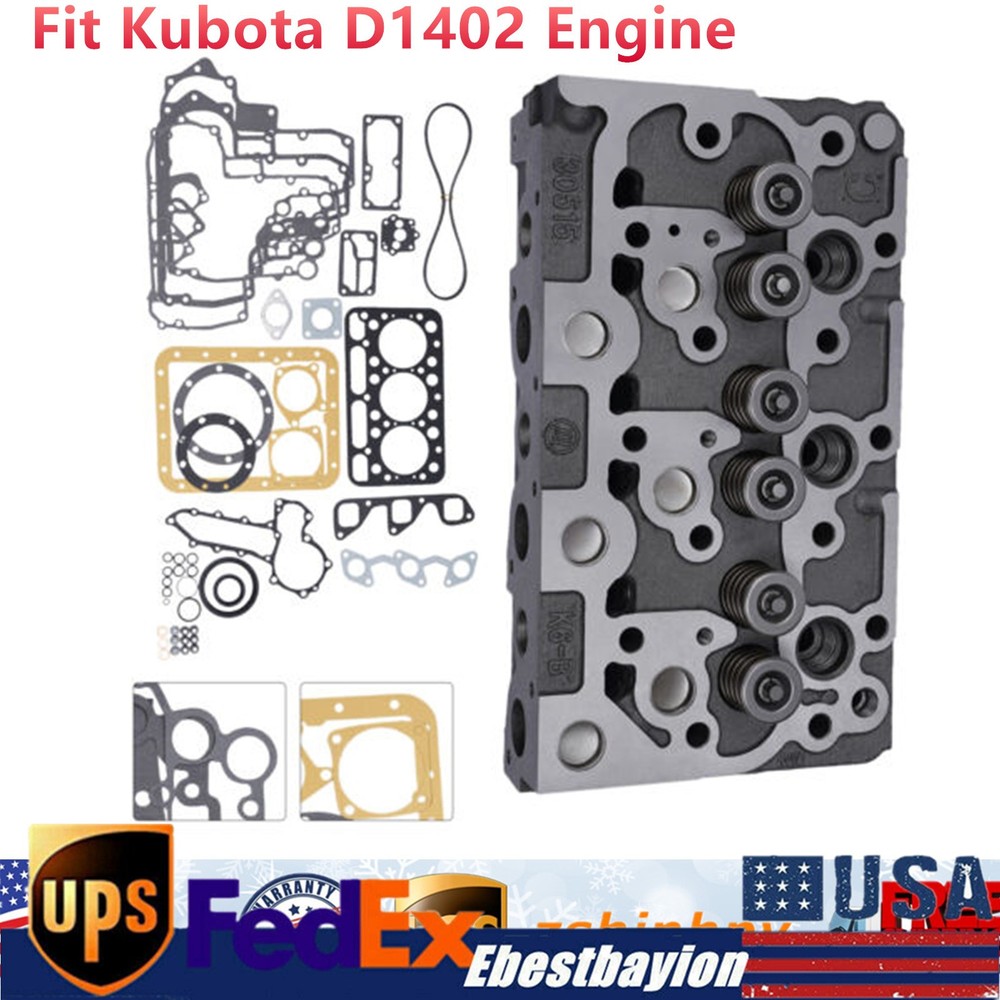 D1402 Complete Cylinder Head Assy & Full Gasket Set for Kubota Engine 1552103040