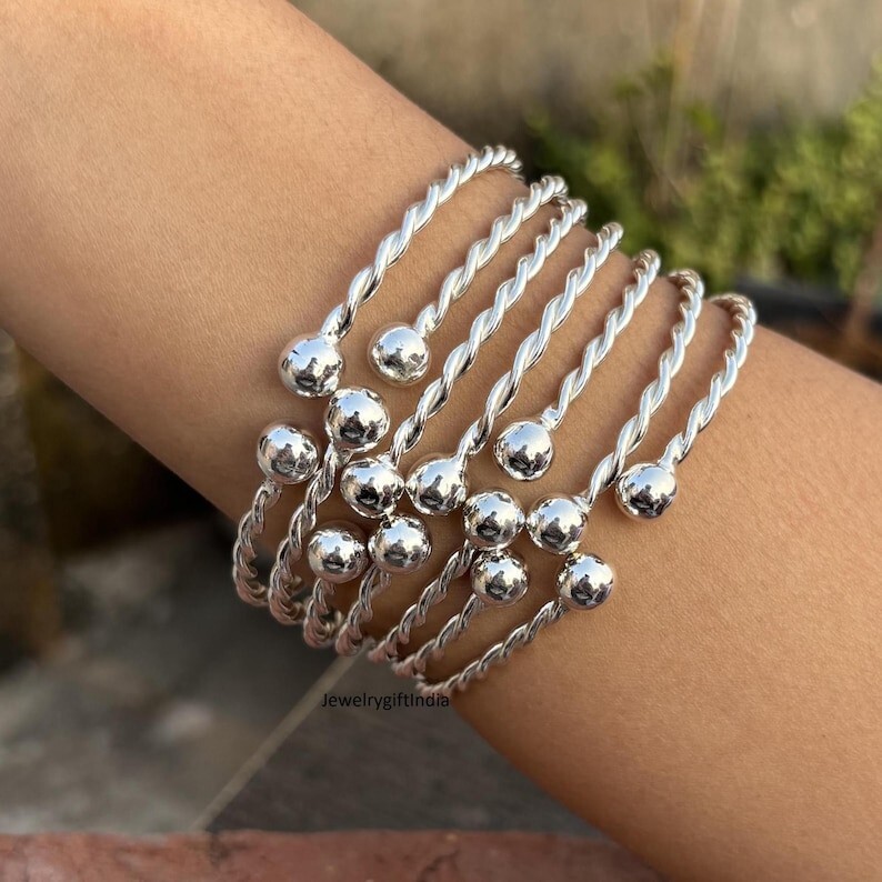 Thick West Indian Sterling Silver Bangles Set of 7 Perfect Gift