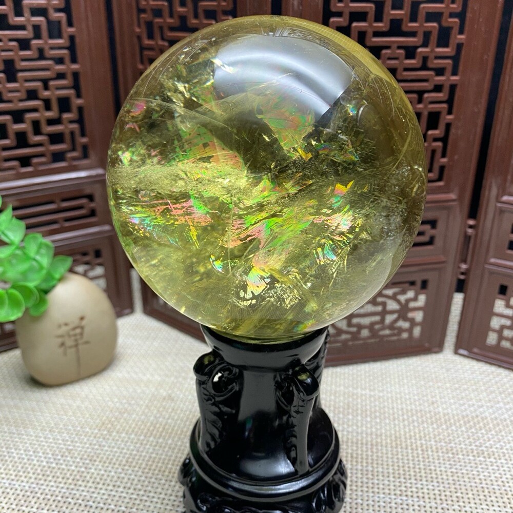 1.93LB Natural Citrine Quartz Sphere Rainbow Crystal Ball for Reiki Healing 87mm