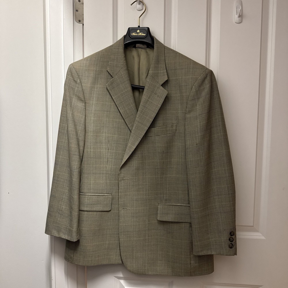 Brooks Brothers Blazer Mens 44S Beige 2 Button Wool Silk Linen Single Breasted
