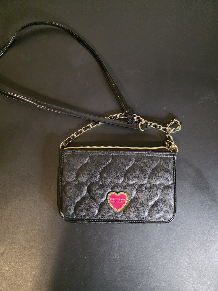 Betsey Johnson Wallet Black Heart Quilted Wristlet Women