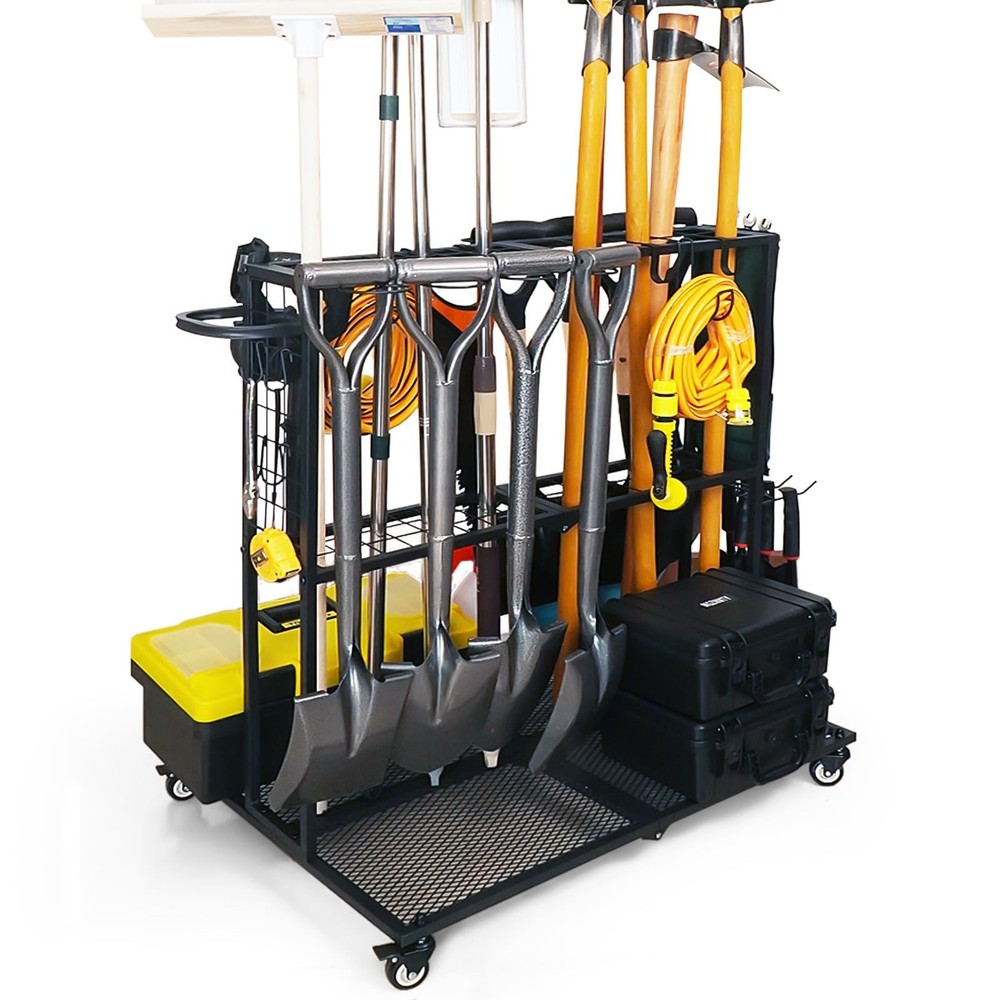 Garden Tool Organizer - Heavy Duty Garage Storage and Organization with Wheel...
