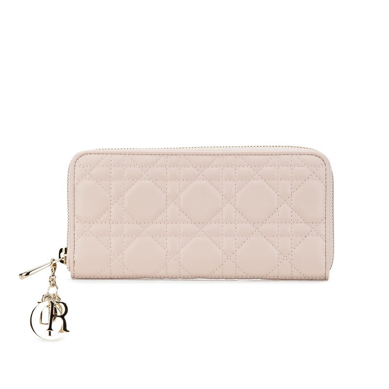 Dior Canage round zipper long wallet in pink leather style 64137