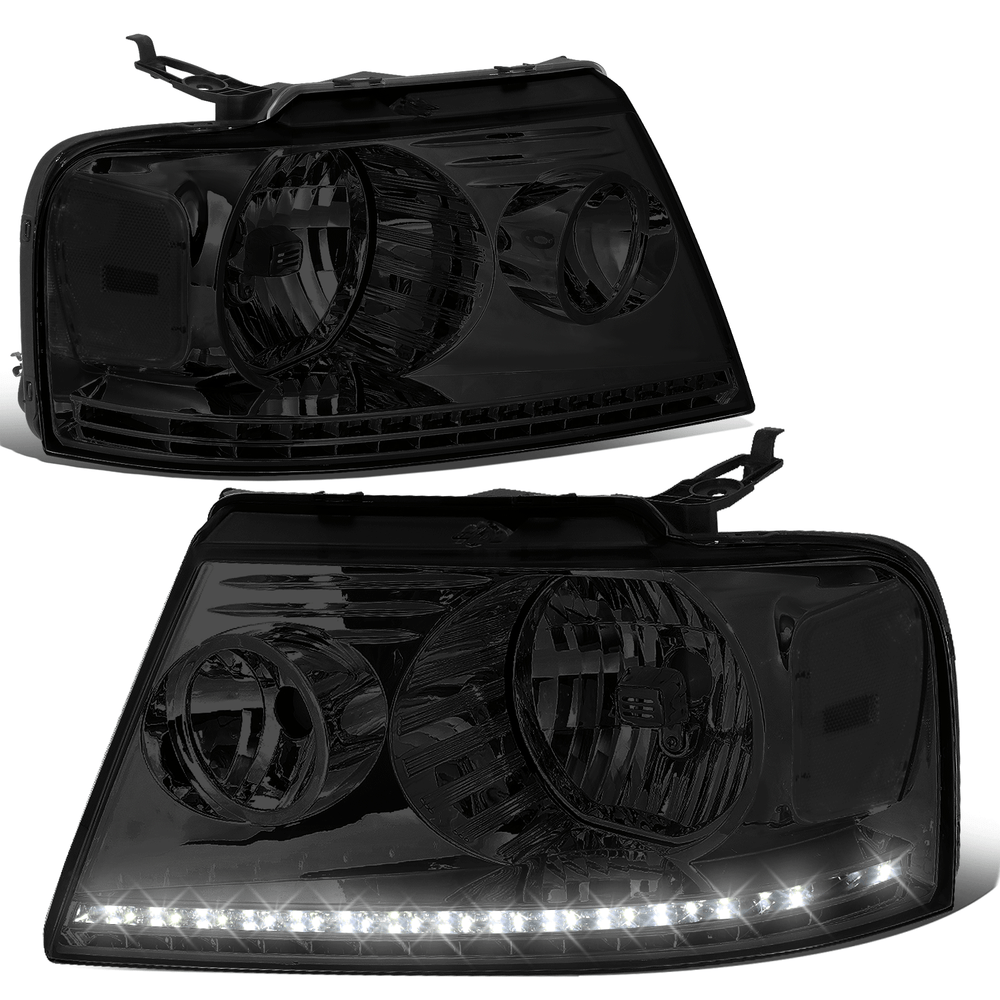 2004-2008 Ford F150 Lincoln Mark LT Smoked LED DRL Headlights Chrome Housing