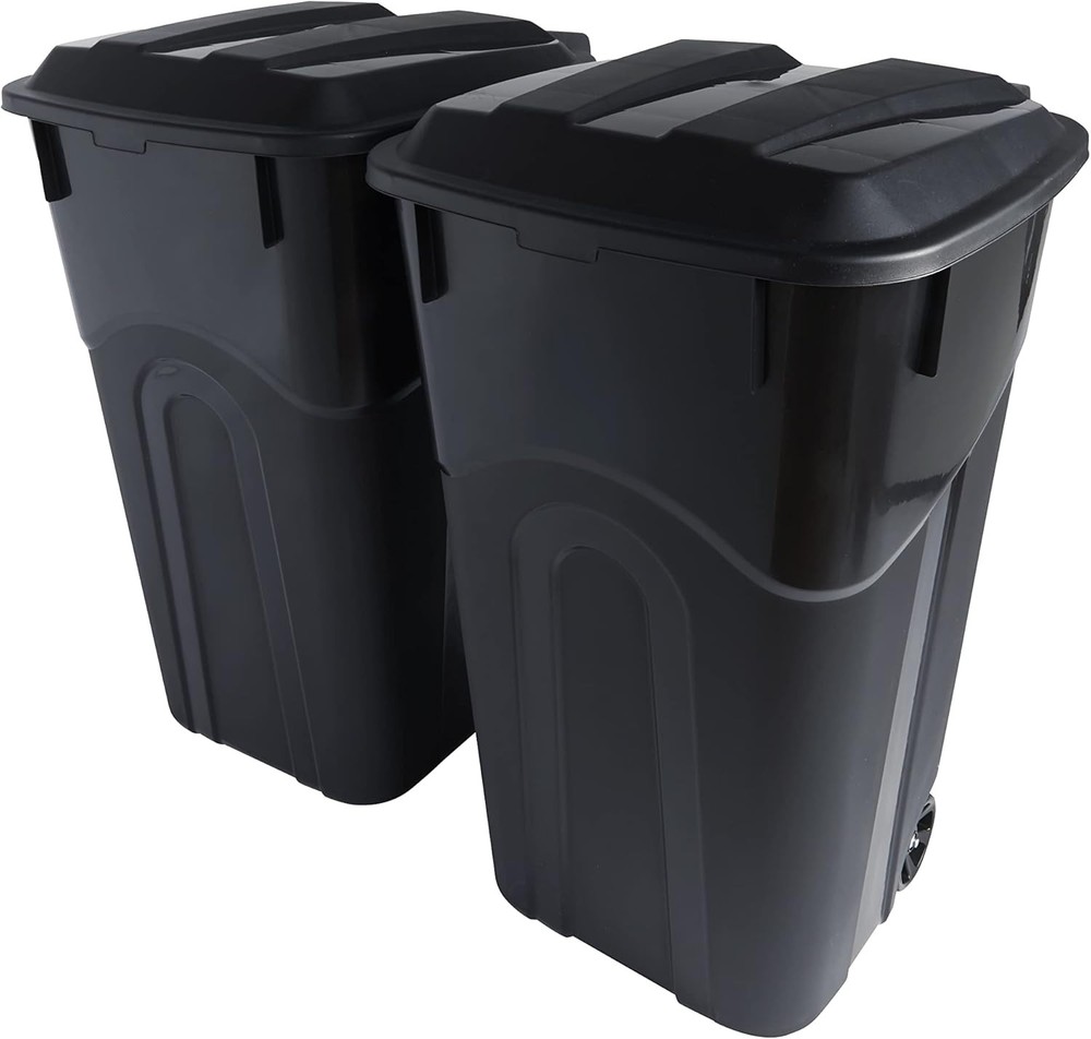 United Solutions 32 Gallon Wheeled Outdoor Garbage 32 - 2 Pack, Black