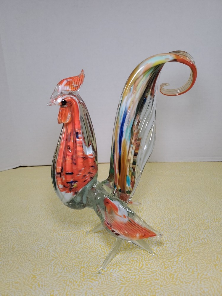 VTG Murano Glass Rooster Cockerel 1960s Italy Sommerso Chicken Sculpture Art 11