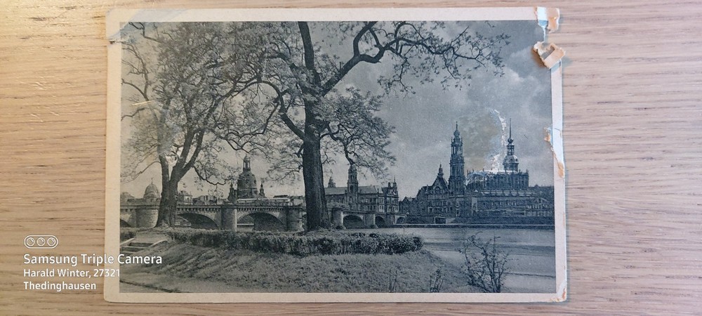 Postkarte Dresden vom Königsufer aus gesehen 13.07.1946 gel_