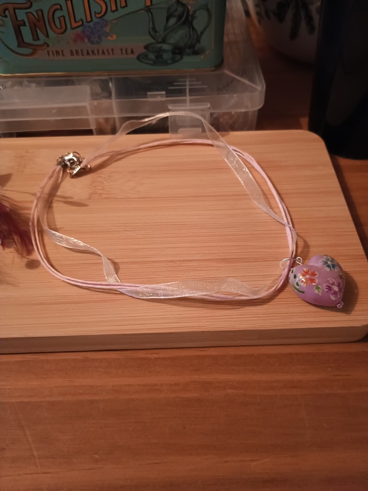 Handmade Heart Dangle Drop Choker Necklace with Crystal Accents