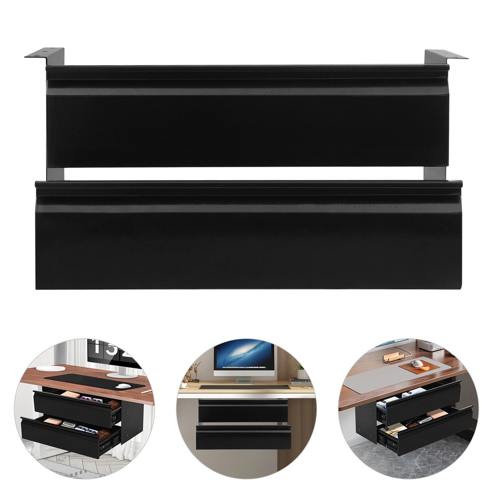 2-Tier Under Desk Sliding Storage Drawer for Office Organization