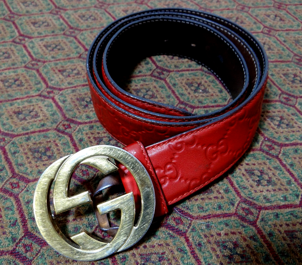 Gucci Belt GG Monogram Leather Gold Buckle Belt Men's 105/40 (37 inches to 40 in