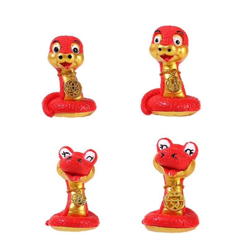 4Pcs Resins Snake Figurines 2025 New Year Cake Toppers Decors Ornaments