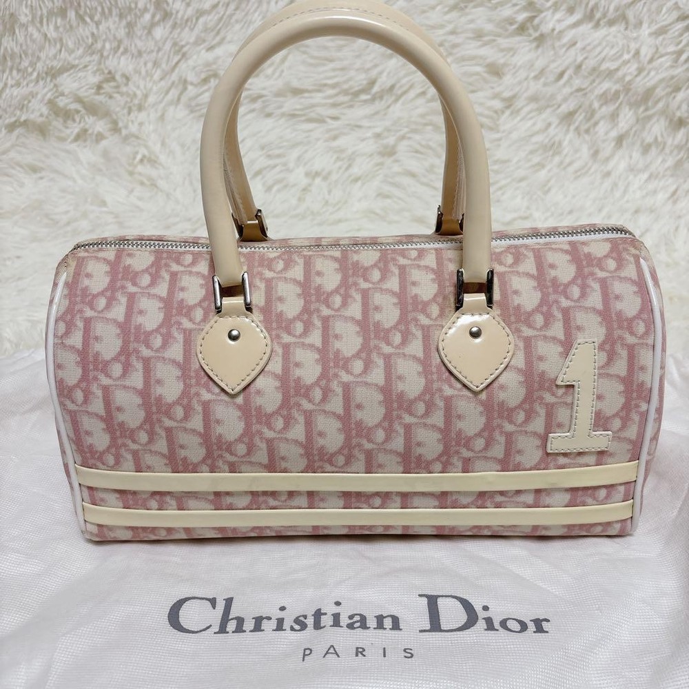 Vintage Dior Trotter Mini Boston Bag in Pink Canvas Rare Collectible Handbag