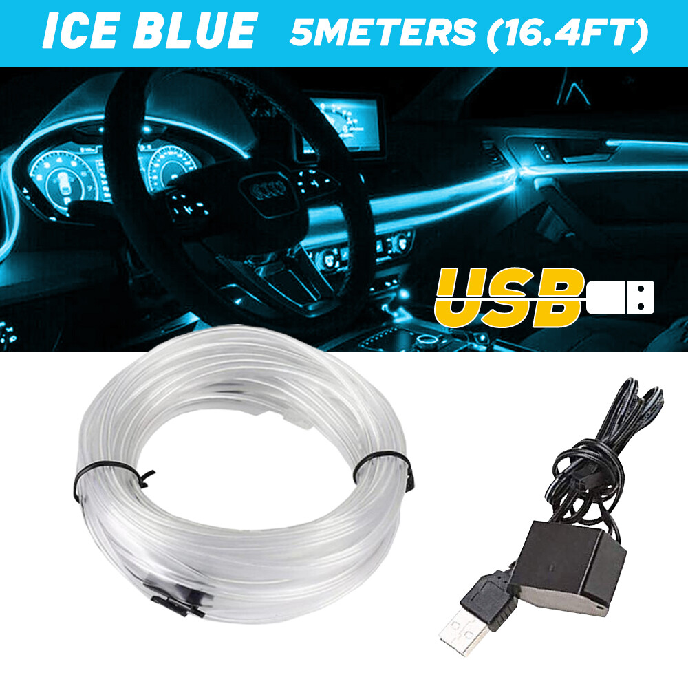 5M Ice Blue LED Car Interior Decorative Atmosphere Wire Strip Light Lamp I
