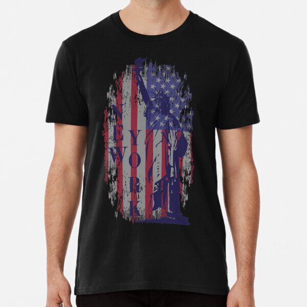 New York Statue of Liberty on American Flag Lady Liberty Premium T-Shirt S-5XL