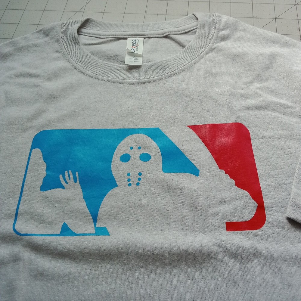 Humorous MLB Parody Friday the 13th Major League Beheading T-shirt Small