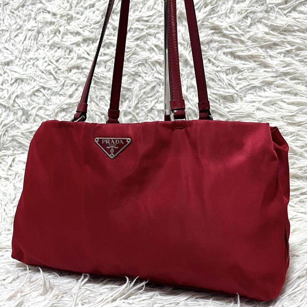PRADA red nylon shoulder bag with triangle logo plate excellent condition