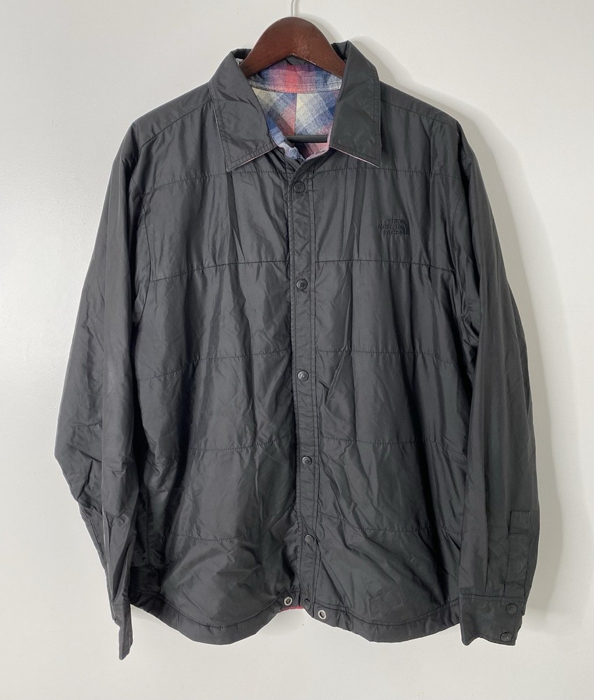North Face Mens Reversible Flannel Snap Button Jacket XL Black
