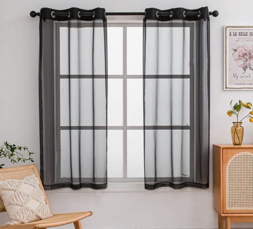 Sheer Curtains 63 inches Length with Grommet,Soft Voile Modern Sheer Window