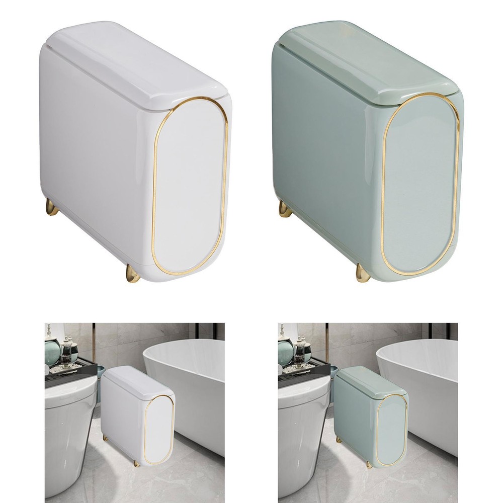 Trash Can with Lid Trash Bin Washable 10L Storage Bucket Pressing Type Narrow